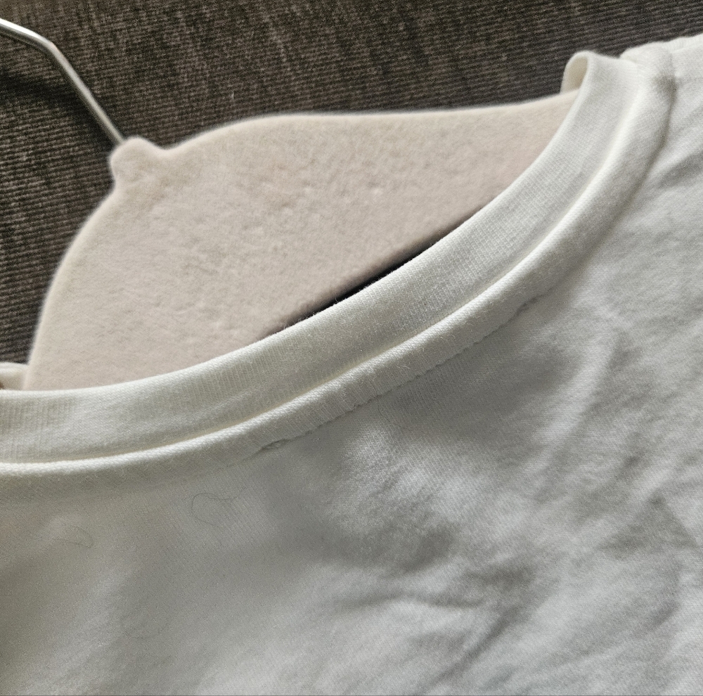 Versace Kids Tee in White with Bold Logo Small Yellowish Stain In Front. - Picture 8 of 13